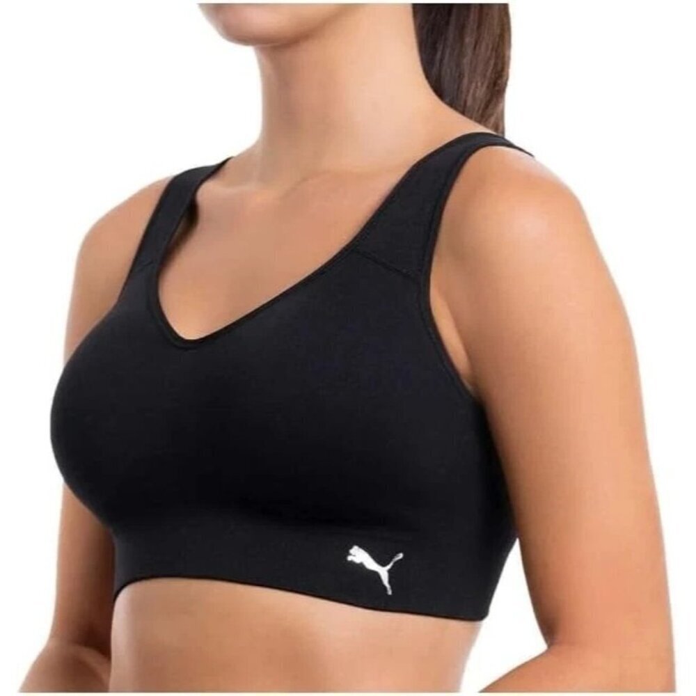 NEW Gray Black Puma Women's L 2 Pack Seamless Sports Bra - Picture 3 of 6